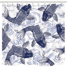 xennubu Mural Japanese Fish Fabric Shower Curtain Extra Long 84 Inch 72x72"