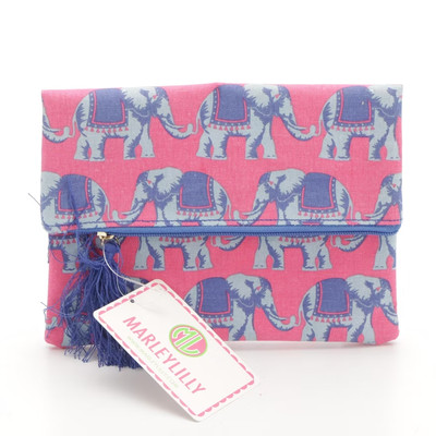 Marleylilly Clutch Bag Colorful Elephant Print Zip Close w/ Tassel 9'' x &'' NWT