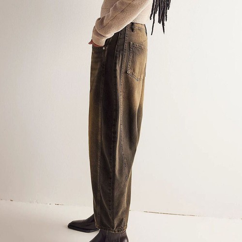 Women Wide Leg Mid Waist Jeans Cropped Mid Rise Barrel Denim Pants Loose Jeans # - Picture 3 of 28