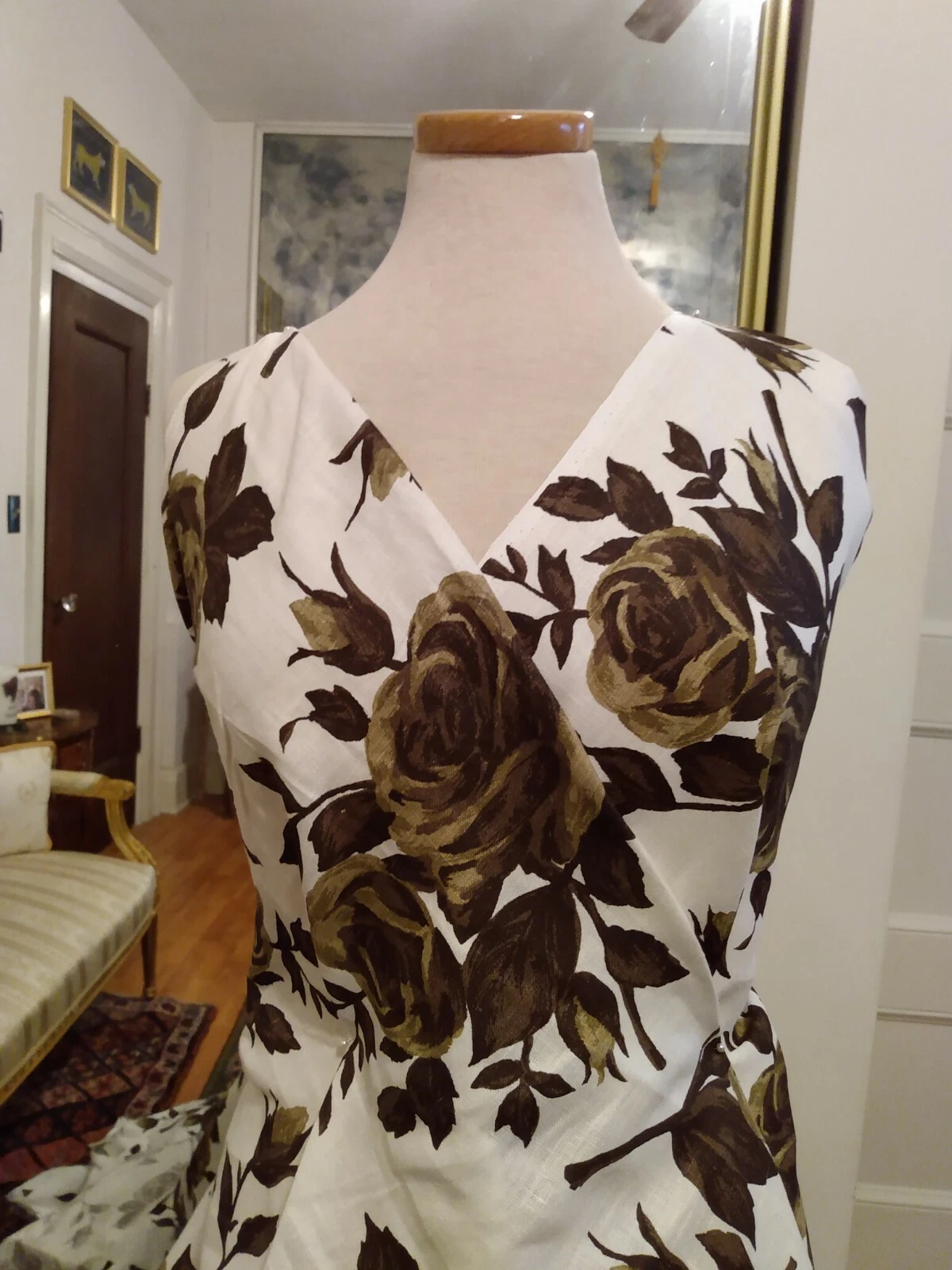 OFF WHITE ABITI ESTIVI 4YDS CHIC ED ELEGANTI BIANCO SPORCO MARRONE RICCO LINO FLOREALE COTONE