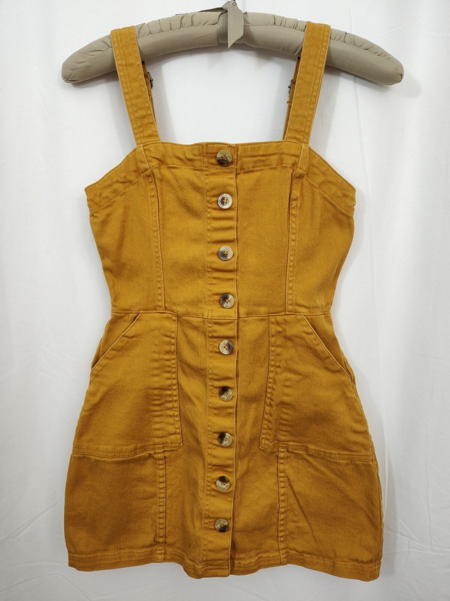 H&M Divided Jumper Bib Dress Women's Size 2 Mustard - Yellow with Pockets |  eBay