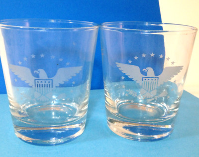 2 Vintage Eagle Bourbon Rocks Glass Barware 10 oz 4'' Glass Pair of 2