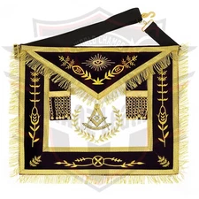 Masonic Blue Lodge Past Master Gold Machine Embroidery Apron