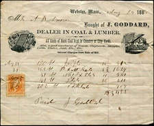 WEBSTER,  MA ~ J. GODDARD, Coal & Lumber Dealer ~ ILLUS. BILLHEAD 1868