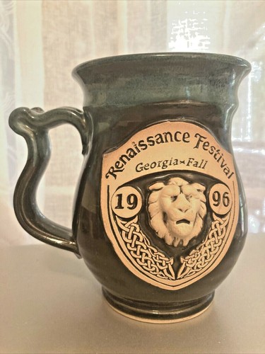 Georgia Renaissance Festival 1996 Pottery Baked Glaze Lion Mug - Signed CE - 第 1/12 張圖片