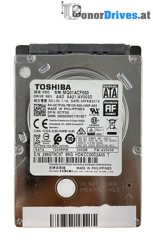 Toshiba HDKCC00D2A05 T - MQ01ACF050 - 500 GB - SATA - Pcb.  G003235C Rev. *