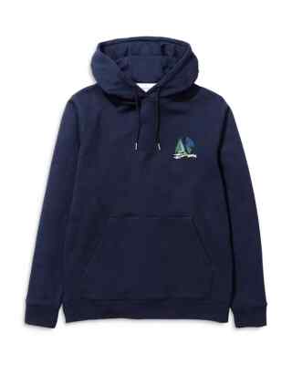Norse Projects L112903 Mens Navy Blue Cotton Graphic Boat Hoodie Size L