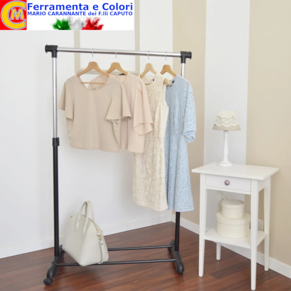 Appendiabiti Stander Con Ruote Attaccapanni Salvaspazio Regolabile Altezza Lungh - Immagine 2 di 4