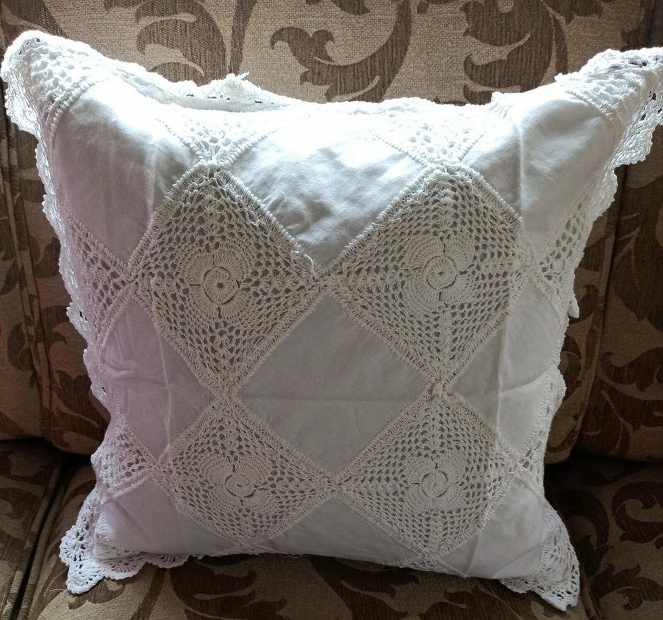 2 Linen Lace Cushion Cover in white color in  size 16 inch x 16 inch handmade - Image 4 of 4