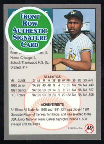 Tarjeta de novato autografiada por Cliff Floyd 1991 Front Row Draft Picks/1500 - Imagen 2 de 2