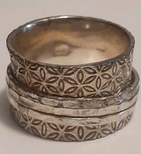 Sterling silver flower spinner wide ring. size 11 anxiety fidget ring. Unisex