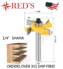 Y70942-4 REDS 1/4 THK X 1/2" Wide Slot Cutter Router Bit Set 1/4" Shank
