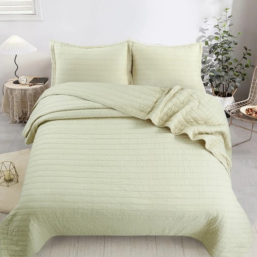 3-PCS 100% Cotton Oversized Bedspread Set Coverlet Quilt Set Stitching - Picture 17 of 21