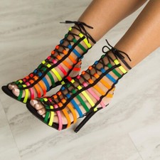 Women Multi Neon Color Strappy Cut Out Cage L...