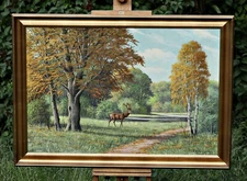 H. W. Sorensen – Autumn Forest Landscape With Deer – Oil On Canvas – Signed