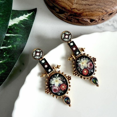 #ad Vintage Style Floral Baroque Earrings Micro Mosaic Style Victorian Jewelry NEW $30.95