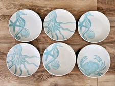 222 Fifth Coastal Life Turquoise Salad Plates | Set of 6 | 8" x 1.25"
