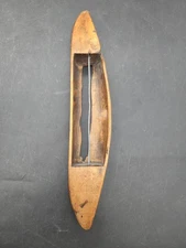 Antique WOODEN WEAVING LOOM BOAT SHUTTLE 13" Vintage Wood Primative Metal 