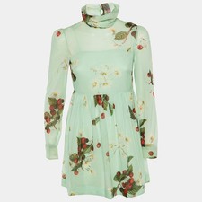 RED Valentino Green Floral Cherry Print Silk Mini Dress S