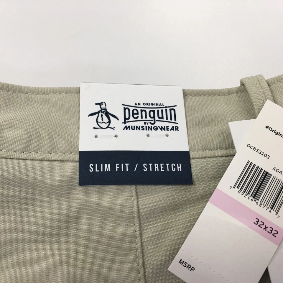 Original Penguin Men Golf Chino Pants Size 32x32 Slim Fit Stretch Agate Gray NWT - Image 2 of 4