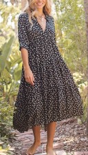Natural Life Rebecca Midi Flowy Floral Dress Cottagecore Boho Sz Large