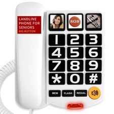 Large Button Corded Landline Phone Seniors 3 OneTouch Loud Ringer White 1 PCS