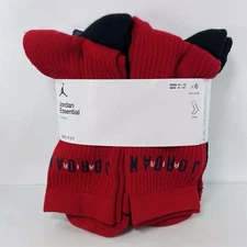 Jordan Essentials Dri-FIT Crew Socks 6-Pack Red Black White Men’s Size L 8-12