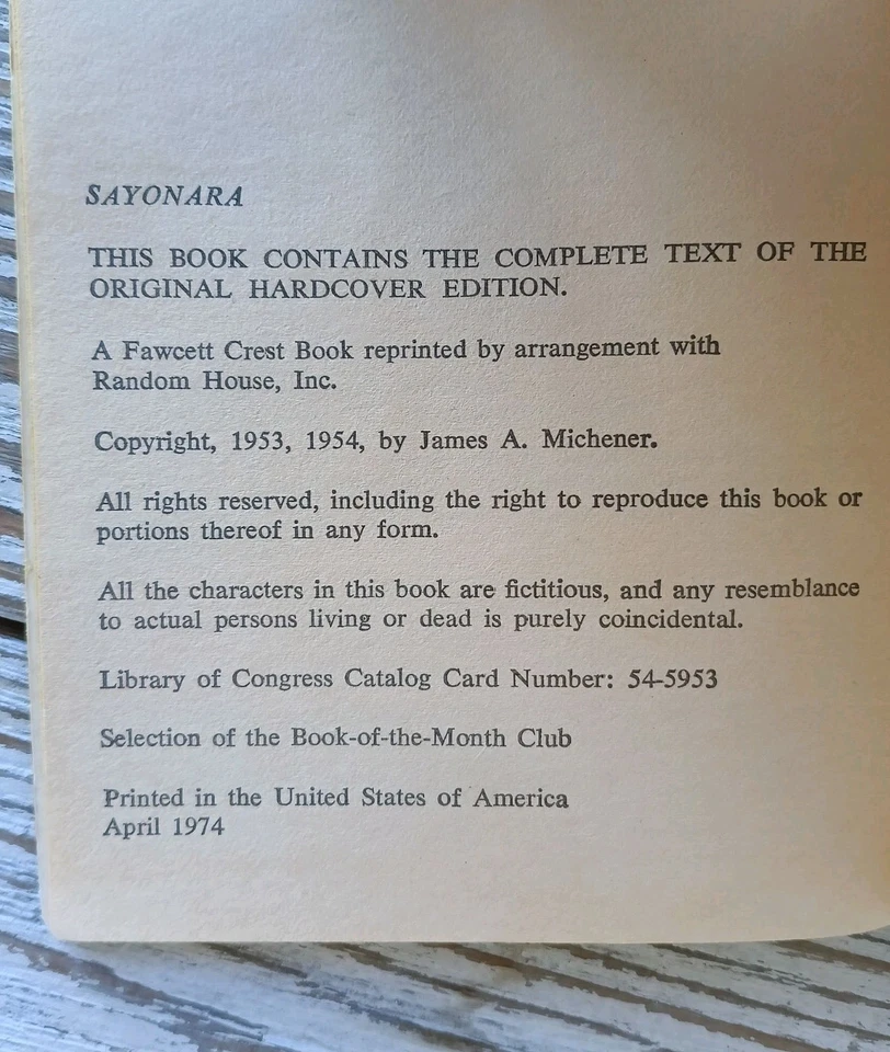 Sayonara James A. Michener Vintage Paperback 1974 - Image 4 of 4