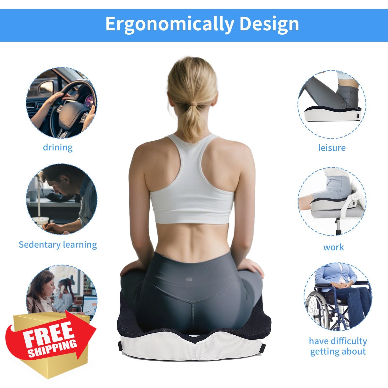 CXC Memory Foam Seat Cushion Cooling Gel XL Ergonomic Chair Pad-image