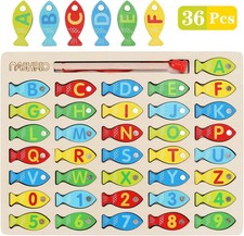 New Sealed Nashrio Wooden Alphabet and Numbers Jigsaw Puzzle / Fishing Game