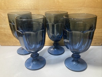 Vtg Libbey Duratuff Dusky Blue Goblets Set X 4 Heavy Duty Water/Juice Glasses 7''