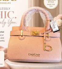 bebe Pink Medium Satchel Top Handle Bag Gold ...
