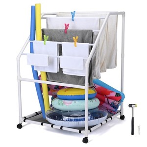 Yescom Poolside PVC Towel Rack Holder Heavy Duty 7 Bar Floats Storage Black Net