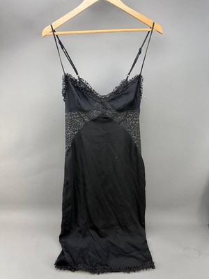 Dana Foley NYC Womens Black Lace 100% Silk Slip Dress Size S