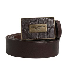 DOLCE & GABBANA Belt Men Brown Calf Leather Logo Metal Buckle 100cm /40in 640usd
