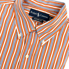 Ralph Lauren Shirt Men  s L Custom Fit Long Sleeve Orange Blue Stripe Hong Kong