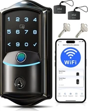 Veise VE027 Built-in Wi-Fi Smart Lock, Fingerprint Keyless Entry Matte Black 
