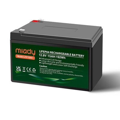 Miady 12V 15Ah Lithium LiFePO4 Battery, 3000+ Deep Cycle 12V-15Ah-3000+