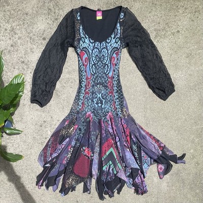 RARE VINTAGE SAVE THE QUEEN Designer Avant Garde Gothic Mesh Midi Dress S-M