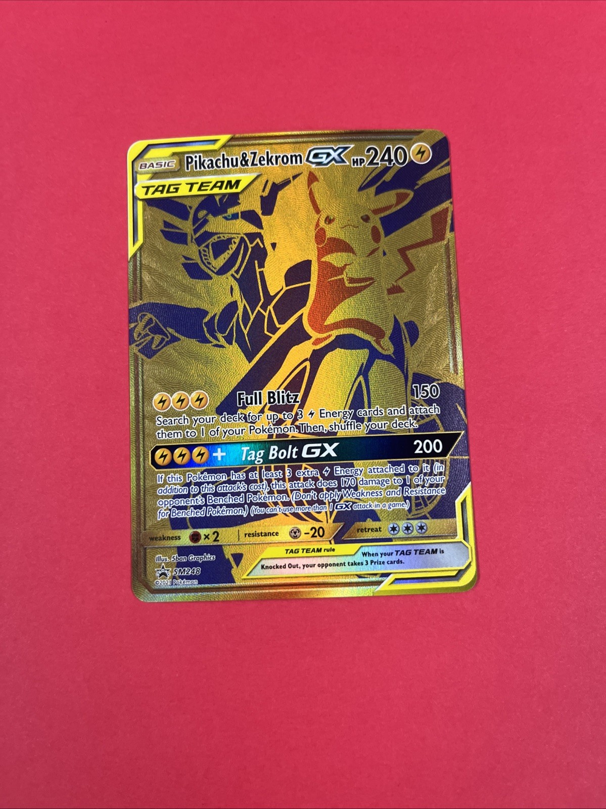 Pokémon Pikachu & Zekrom GX TCG Sun & Moon SM248 Holo Gold Promo Card Near Mint