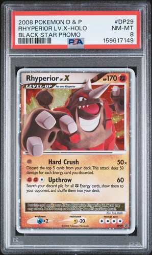 2008 POKEMON DIAMOND & PEARL BLACK STAR PROMO #DP29 RHYPERIOR LV.X-HOLO PSA 8
