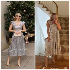 Hill House Collector's Edition Ellie Nap in Silver Sequin Midi Dress Small