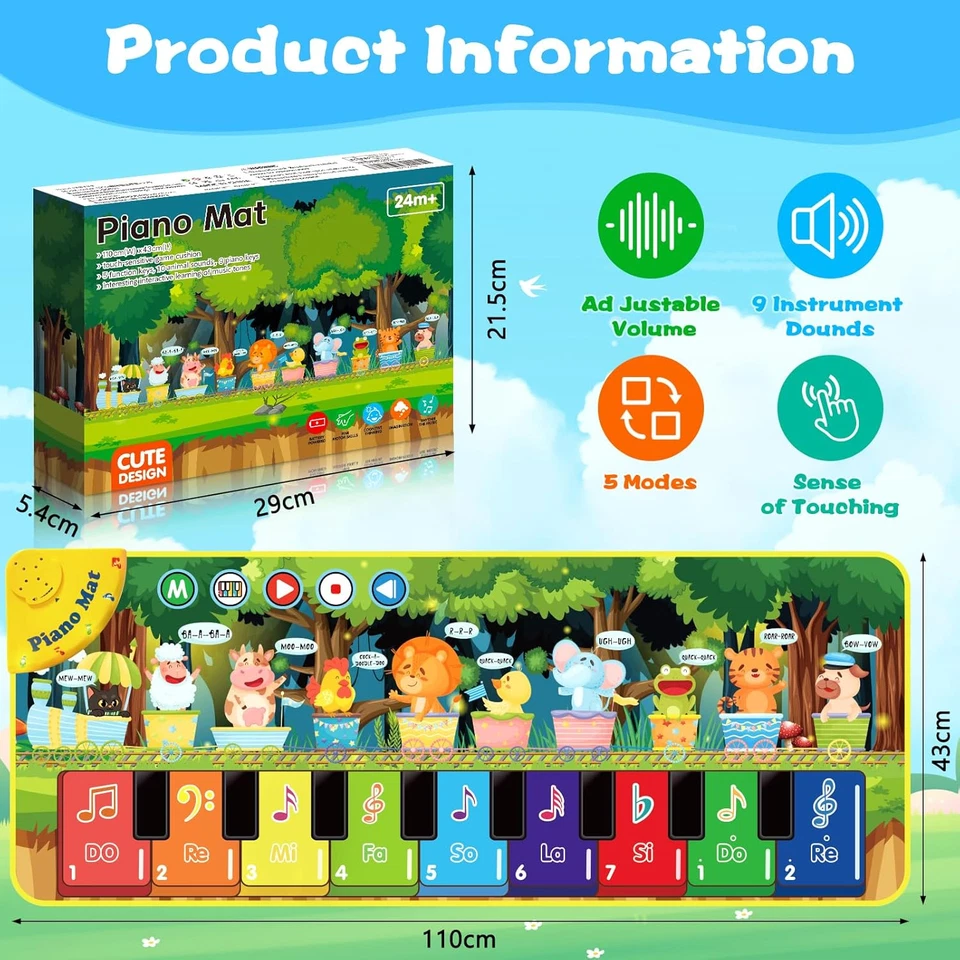 Tappeto Musicale, Tappeto Musicale Bambini, Bambini Tappetino per Pianoforte Con - Immagine 2 di 4