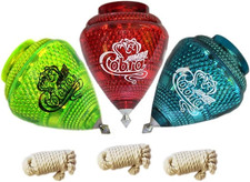 3 Pack Jumbo Cobra Durable Plastic Spin Tops for Kids Metal Tip Made in Mexico -