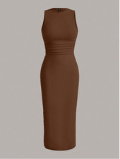 EZwear Solid Color Ribbed Knitted Bodycon Dress Summer Dresses Sz XS S M L