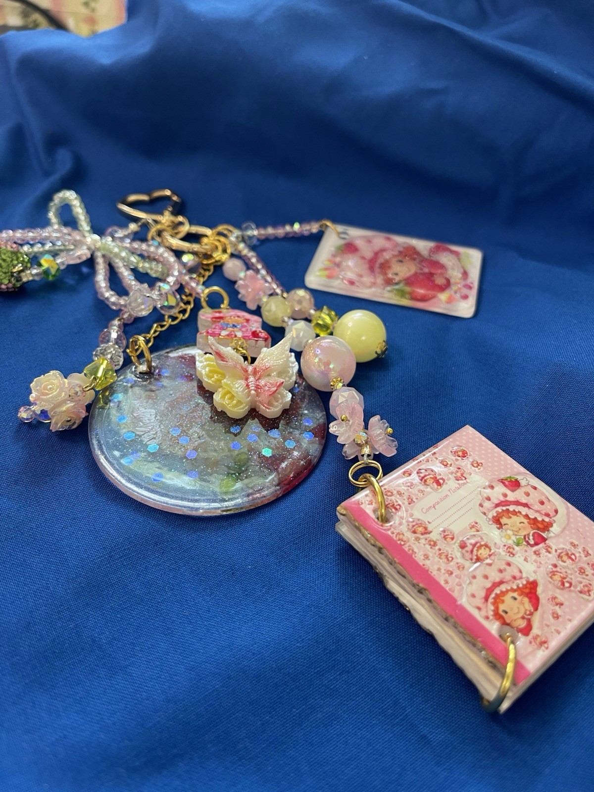 Strawberry Shortcake Crystal Bead Dangle | Handmade AcrylicCharms& Mini Journal