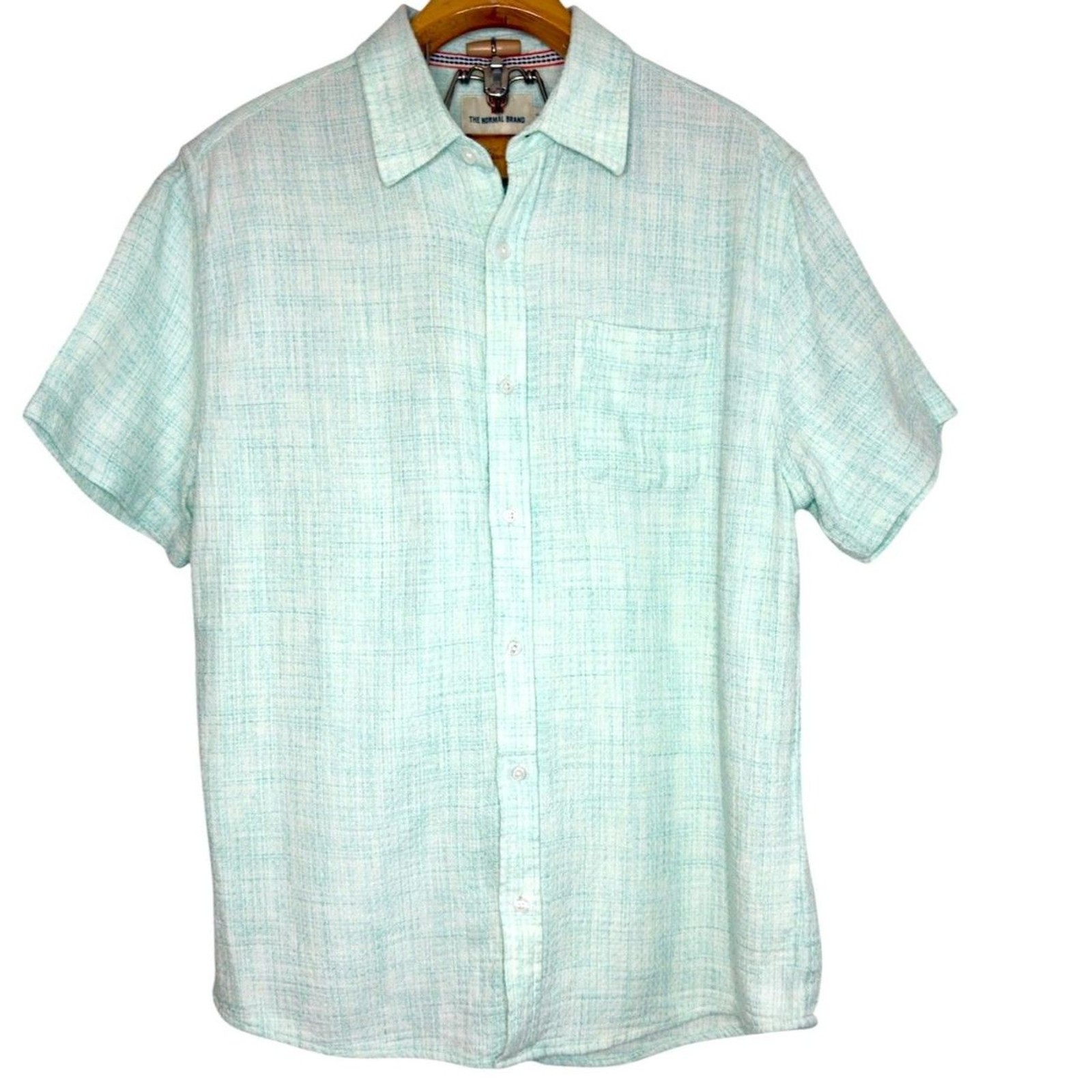 The Normal Brand Pastel Green Stripe Short Sleeve Button Up Shirt Size: L