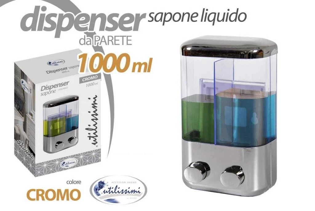 Dispenser Sapone Liquido Da Parete A Doppia Testa – Per Bagno E Cucina, In ABS, Valvola Antigoccia