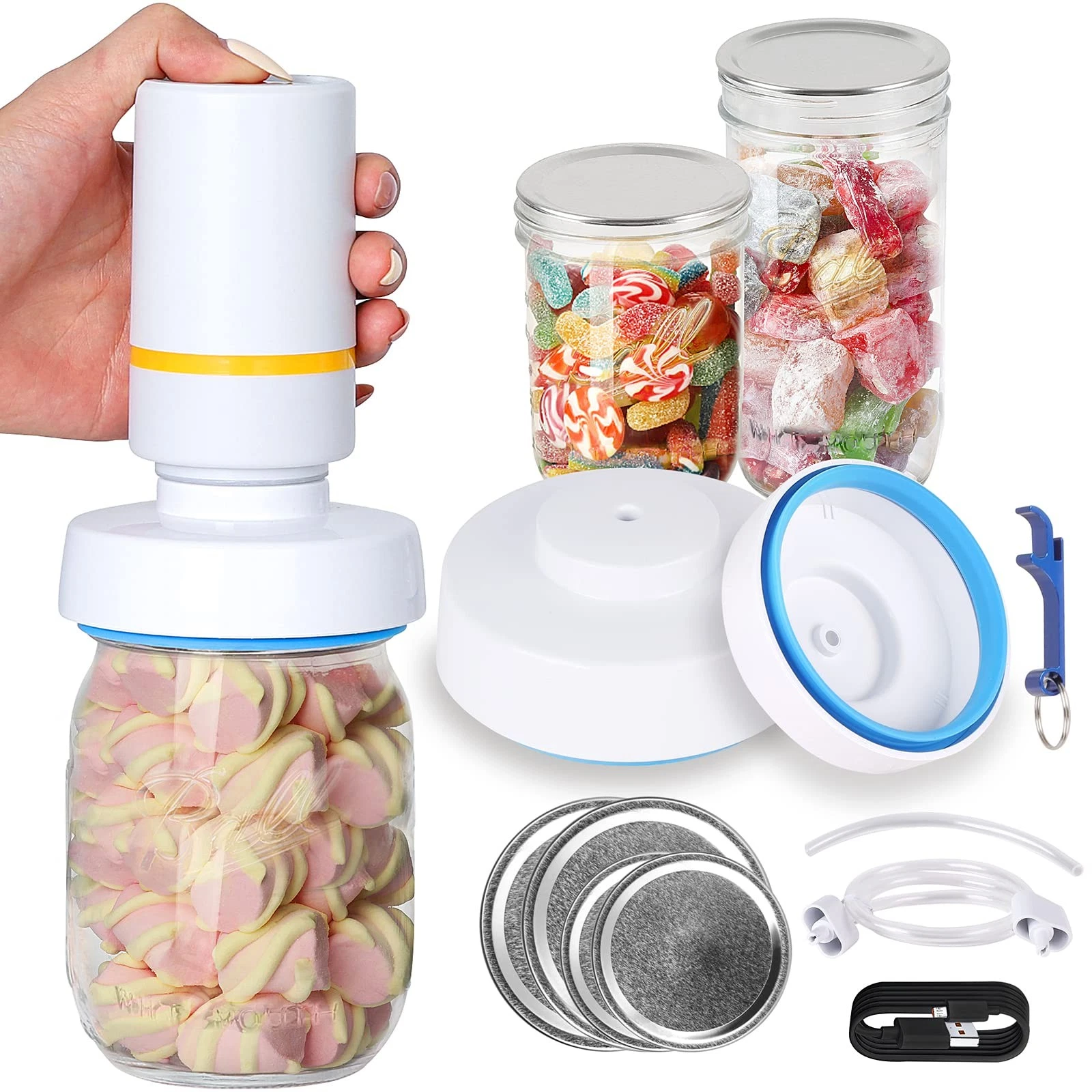 Electric Mason Jar Vacuum Pump Kit: Wide Mouth Jars Compatible with Food Save...