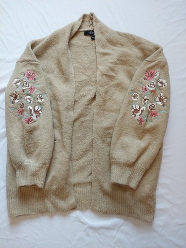 Juniors Witty Fox Youung Contemporary - Beige Cardigan with Floral acccents